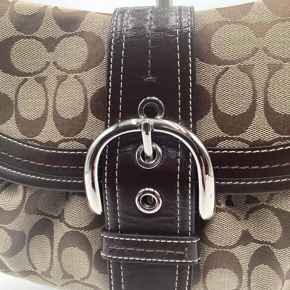 Coach Soho Signature Brown Jacquard & Leather Buckle Flap Shoulder Bag - Picture 4 of 14
